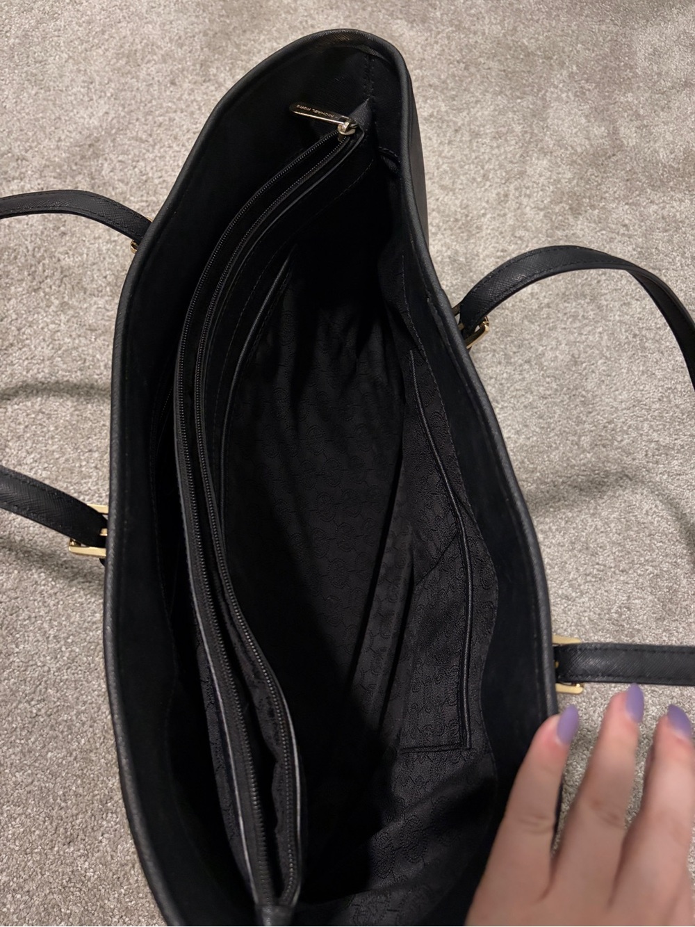 Michael Kors Black Leather Tote with Gold MK Charm - Picture 5 of 13